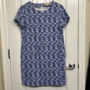 LOFT, size 10 Petite, blue and white woven dress